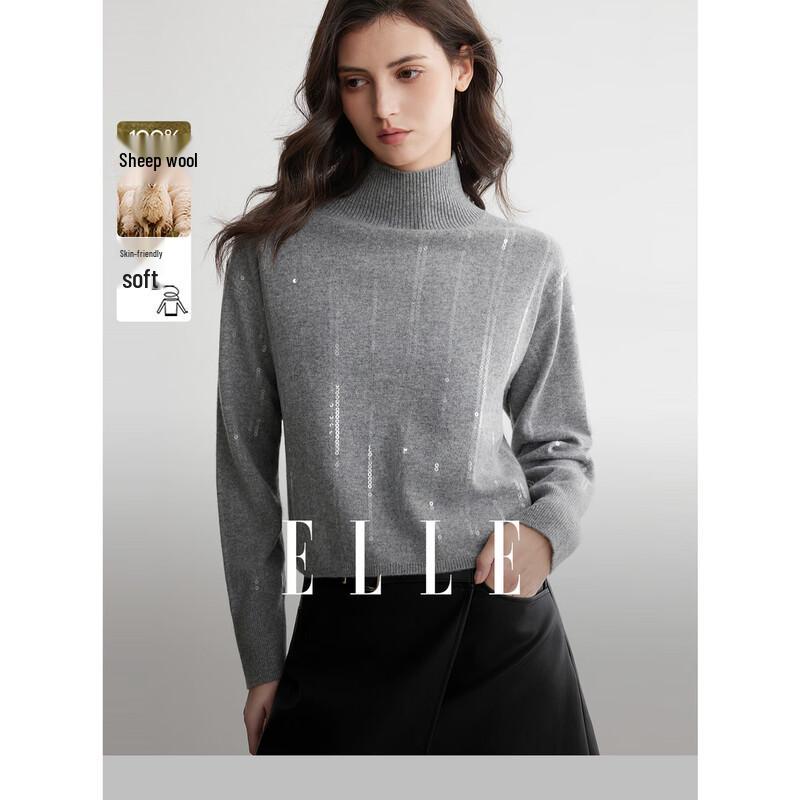 

ELLE 100% Wool Sequin Embroidered Turtleneck Sweater L