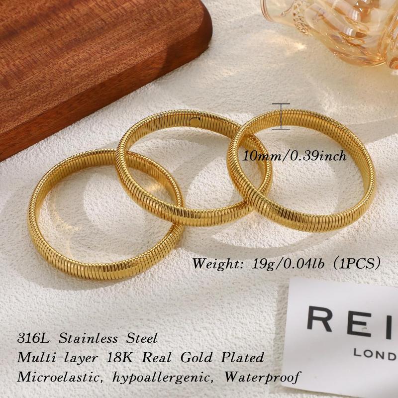 Bracciali a Bangles Elastici Spessi da 10 mm per Donna Acciaio Inossidabile Placcato Oro 18K Catena a Maglie Braccialetto Largo Flessibile Gioielli Regali
