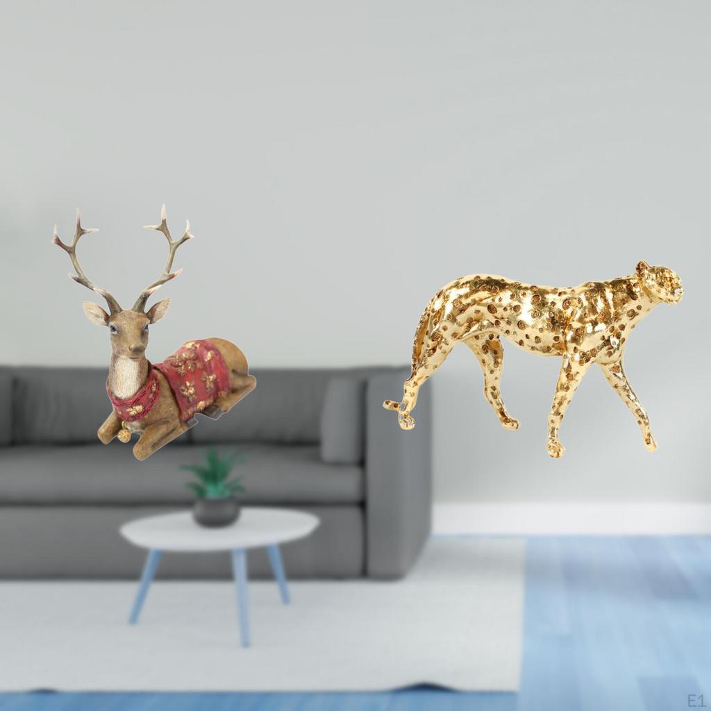 Reindeer Cheetah Statue Elk Sculpture Tabletop Ornament Deer Figurine Gold Animal Decorative