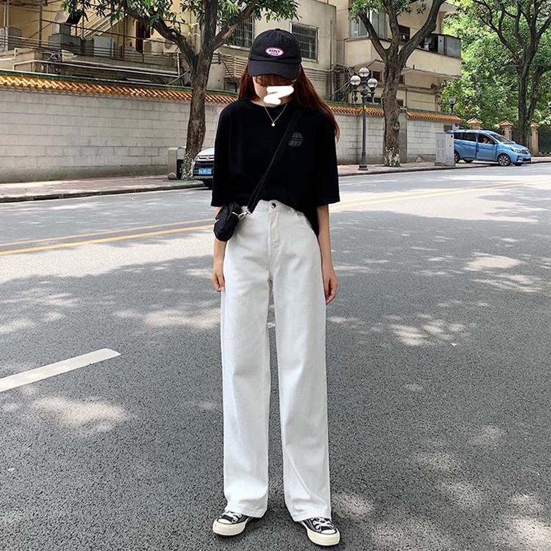 Women's Wide-Leg High-Waist Denim Pants - Slim, Loose Fit for Spring & Autumn 2024