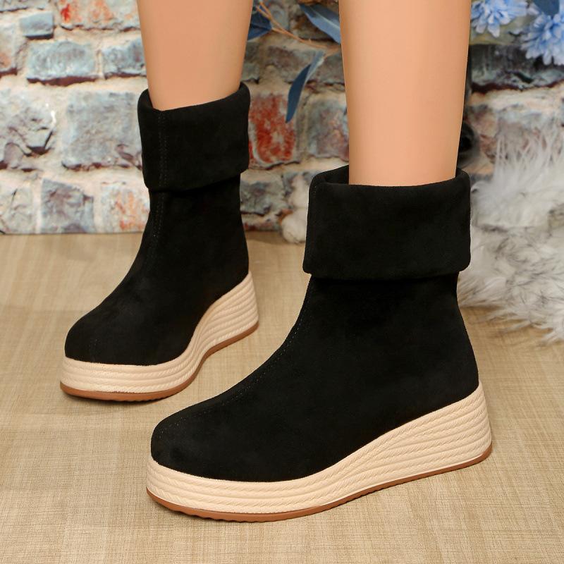 Large size medium tube snow boots autumn and winter new velvet thickened side zipper flat-soled cotton shoes cotton boots 43 4730₽