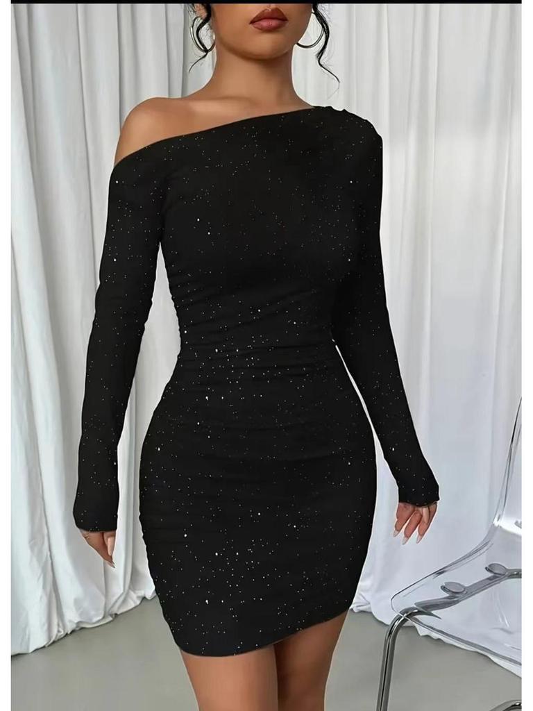 2025 Autumn Women's Sexy Sequined Off-the-Shoulder Party Dress