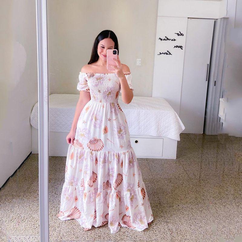 2025 Cross-Border New off-Shoulder Floral off-Shoulder Long Print Dress Women's Fashion Gradient Color Long Skirt