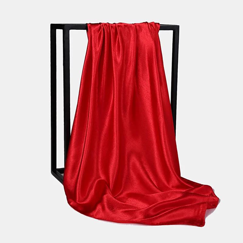 90Cm Solid Colors Neckerchief Hijab Scarf For Women Silk Satin Headband Hair Scarves Female Square Shawls Head Scarfs For Ladies
