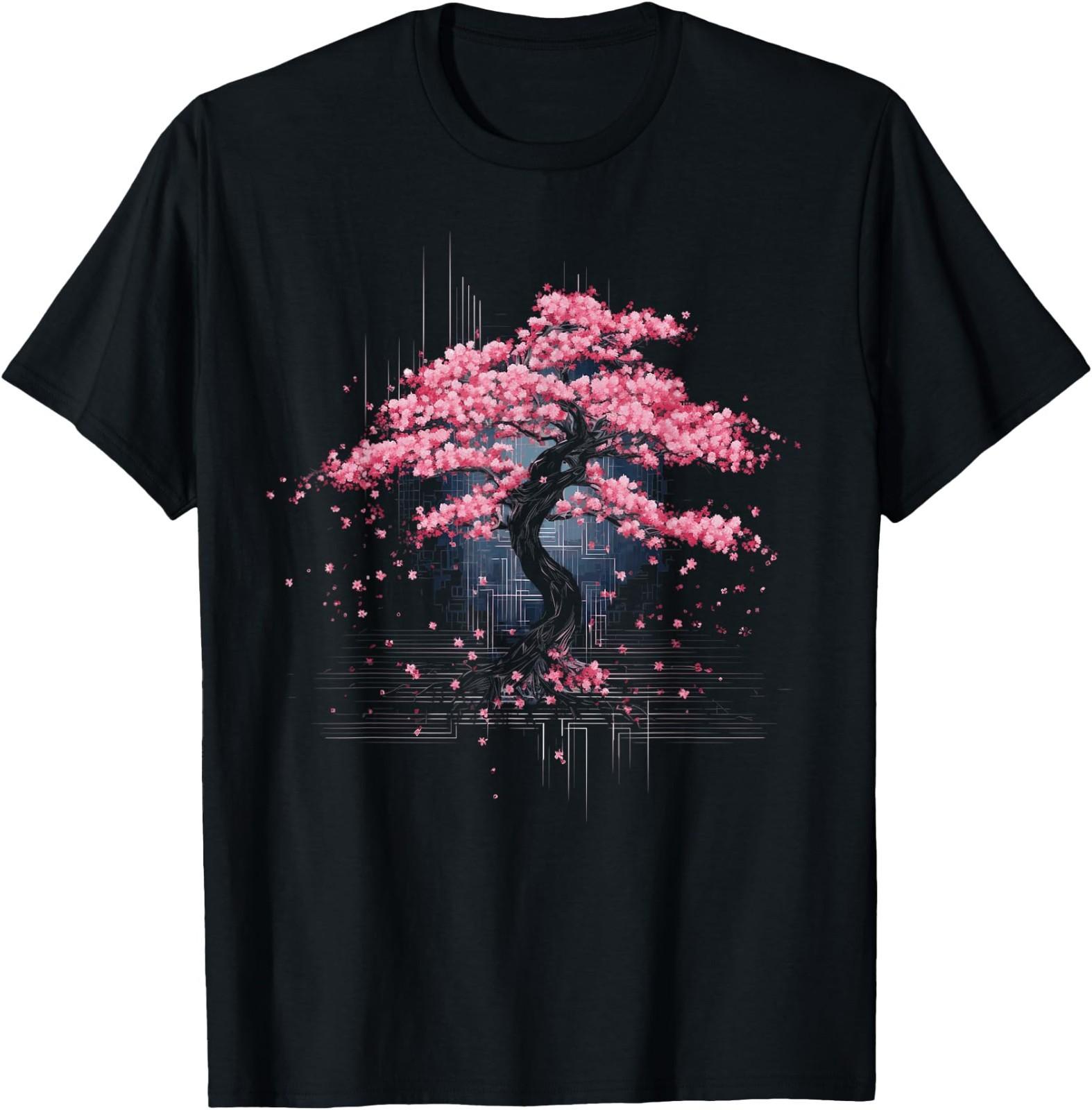 Japanese Cherry Blossom Vaporwave Aesthetic Glitch T-Shirt XL