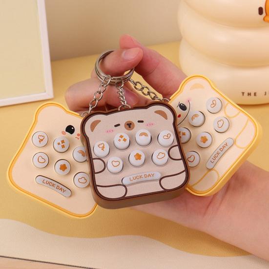 Keychain Toy Interactive Luminous Sound Effects Bread Shape Key Chain Mini Portable Whack-a-mole Decompressing Puzzle
