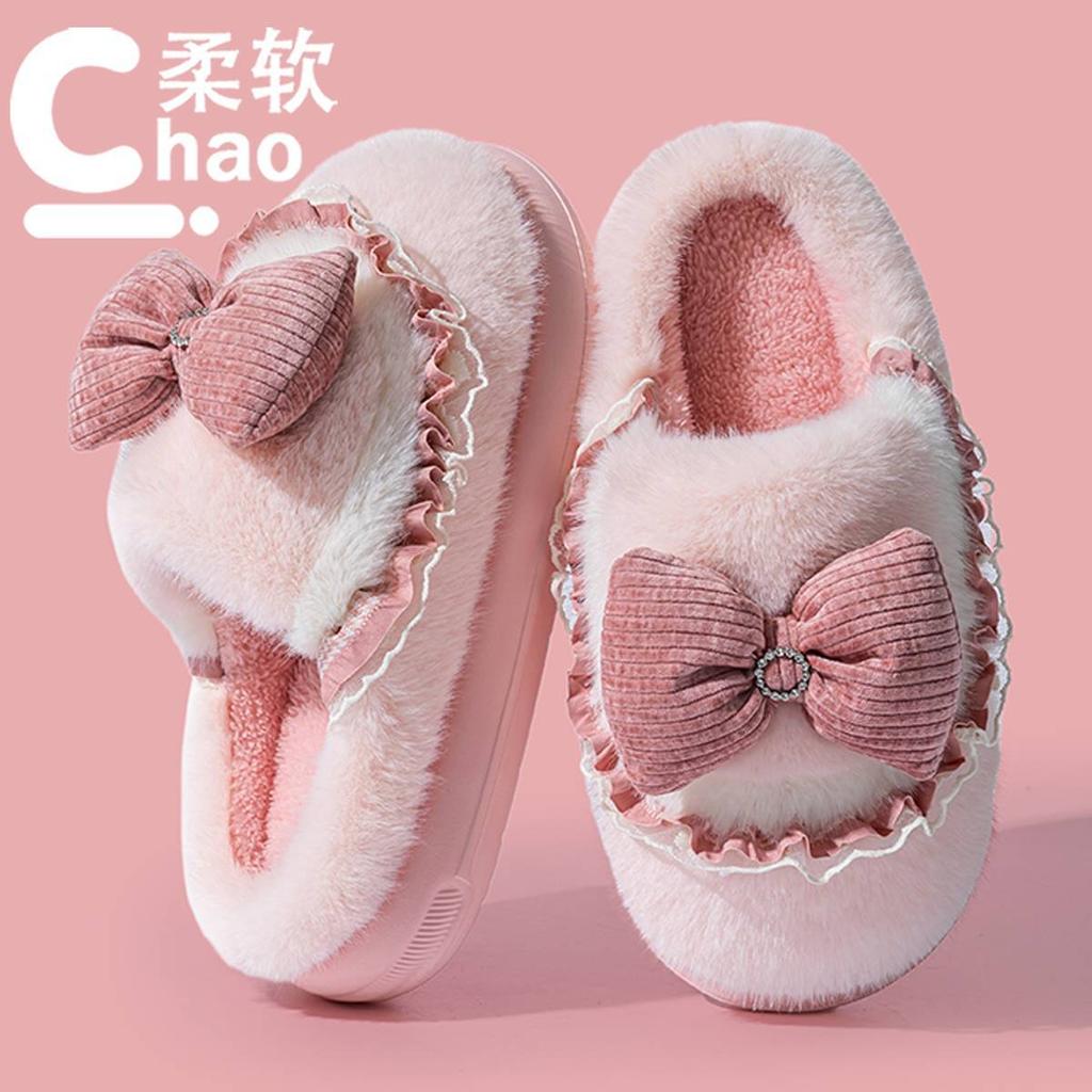 Bow cotton slippers autumn and winter 25 new indoor home non-slip and non-odor comfortable home slippers