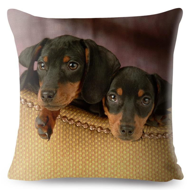 Față de pernă drăguță cu imprimeu câine teckel miniatural, 45*45 pătrată, huse de pernă din in, față de pernă, decor pentru canapea și casă, fețe de pernă