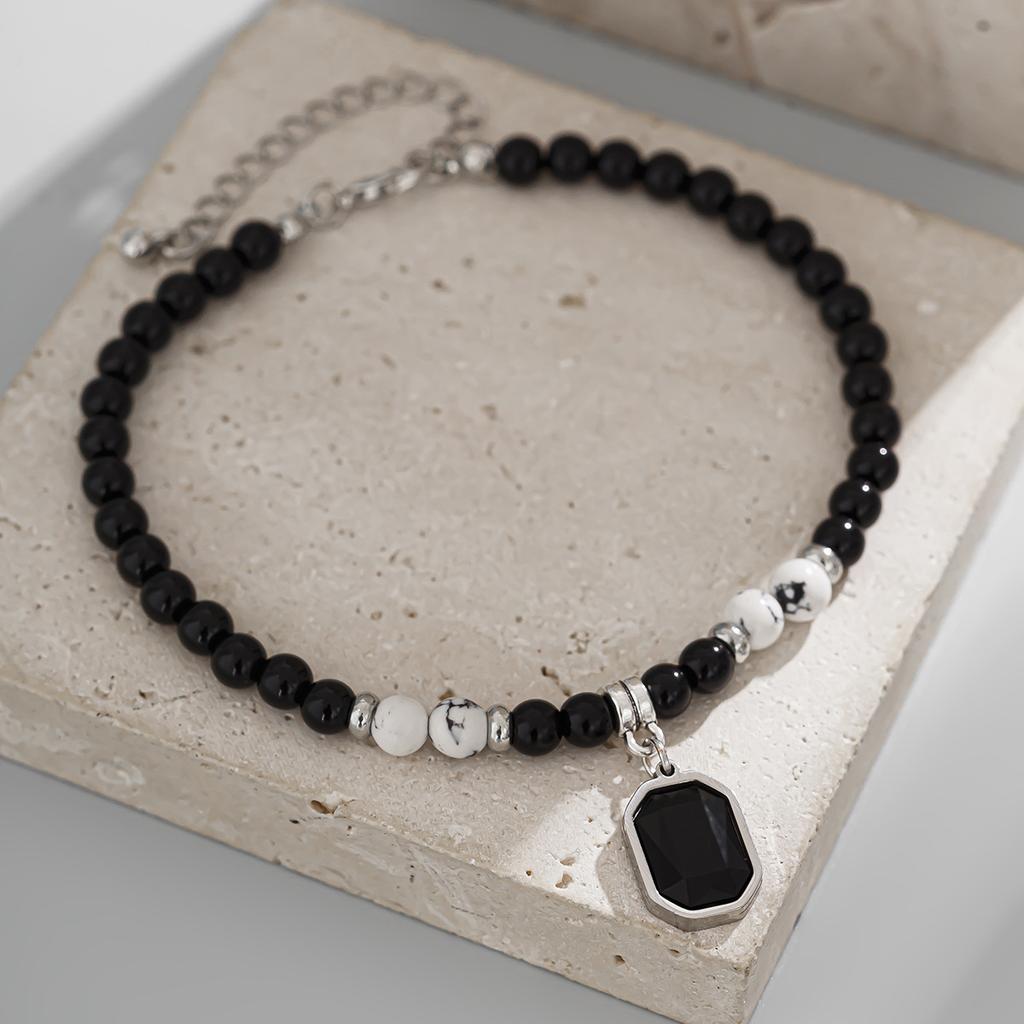 Tobillera de Cuentas Negras Para Hombre, Nicho Hip-Hop de Alta Gama Minimalista Accesorios de Playa de Verano