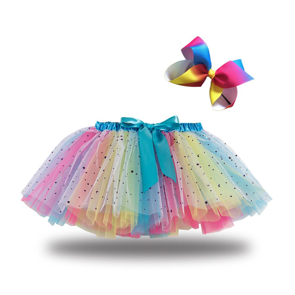 Girls' Star and Moon Mesh Tutu Skirt Set with Bow Hair Clips