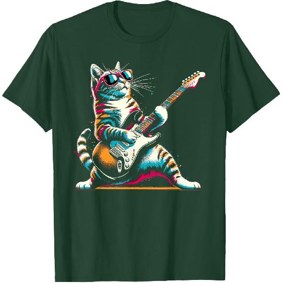 Gitarre Katze Neuheit Rockmusik Band Konzert Lustiges Katzen T-Shirt