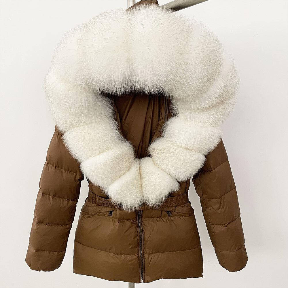 OFTBUY Winter Jacket Women's Real Raccoon Fox Fur White Duck Down Coat Thick Warm