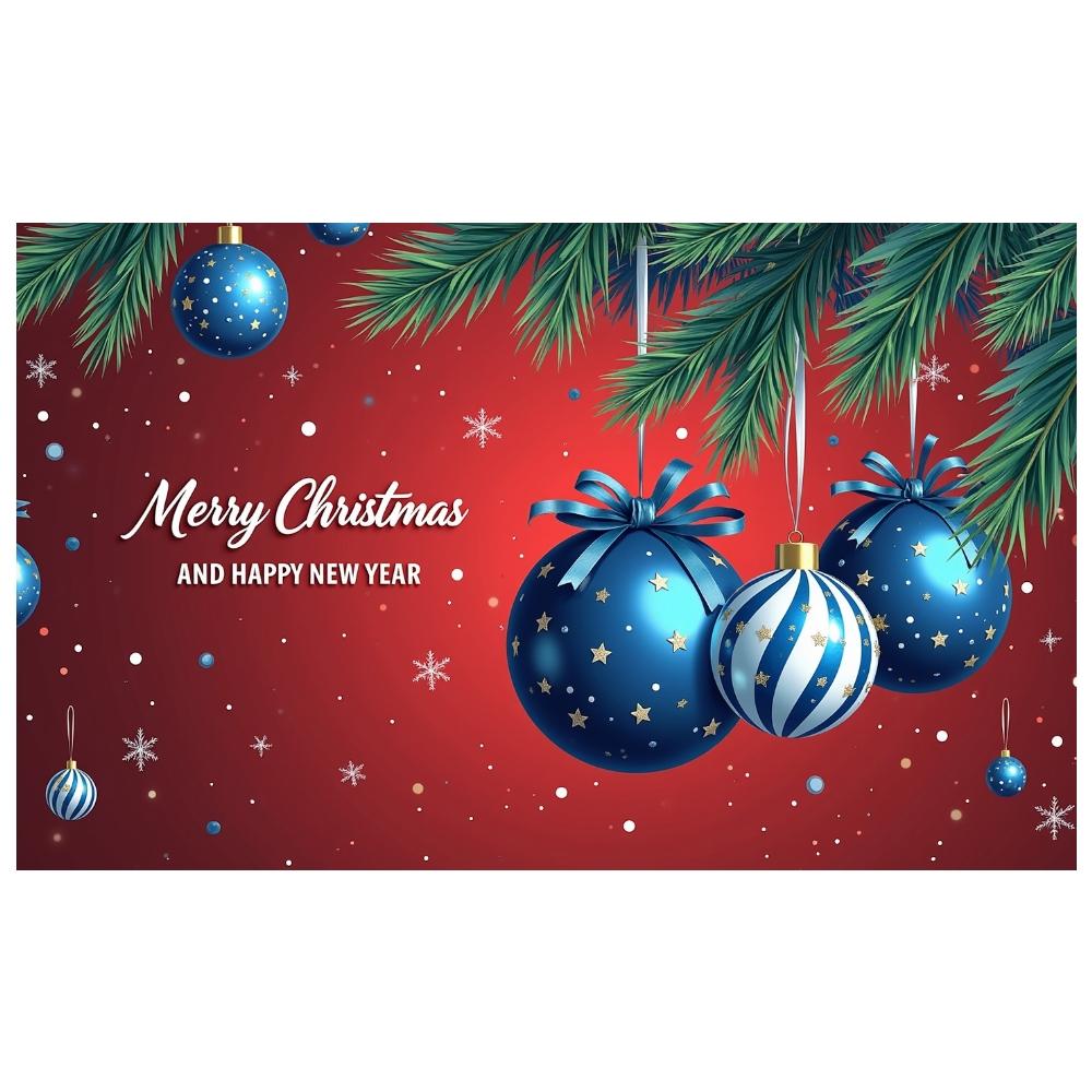 Festive Backdrop Red Background New Year Decoration Xmas Banner Blue Ornaments Holiday Background For New Year Celebration