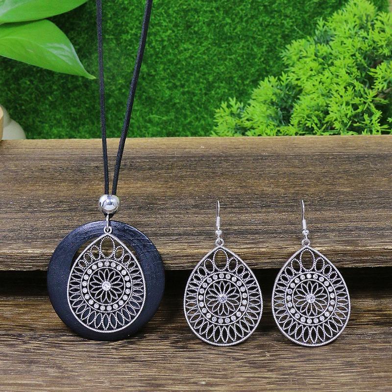 Ethnic Earrings/necklace Set Indian Zircon Bohemian Vintage Geometry Zinc Alloy Color Alloy Necklace Jewellery Sets for Women