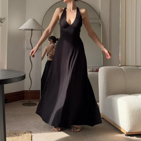 European and American sexy women's clothing new suspender sleeveless dress big halter strap high waist dress