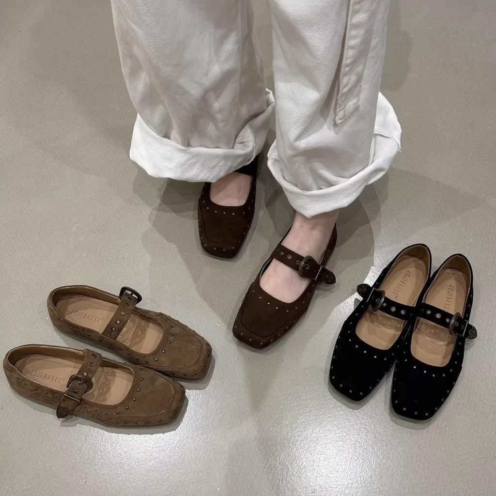 One-word Grandma Shoes French Square Head Flat Bottom 2025 Mary Jane Shoes Fairy New Shallow Single Shoes Autumn Retro Belt
