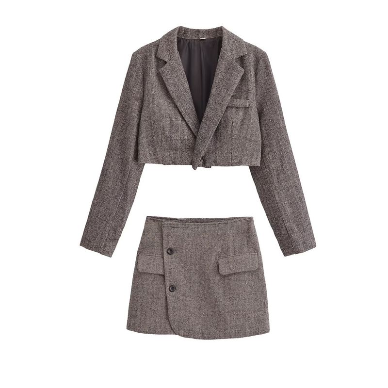 

Kaslead New Arrival Women s Clothing Fashion Style Fashion Minimalist One Button Short Gray Suit Skirt Suit Suit L