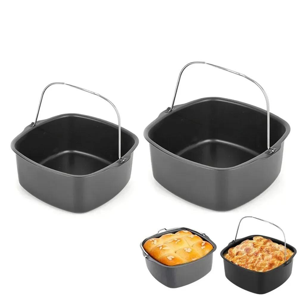 Cestello Friggitrice ad Aria Quadrato in Acciaio Antiaderente Teglia da Forno per Torta Ciotola a Barile Cestello per Arrosto Stampo per Pasticceria Accessorio Cucina