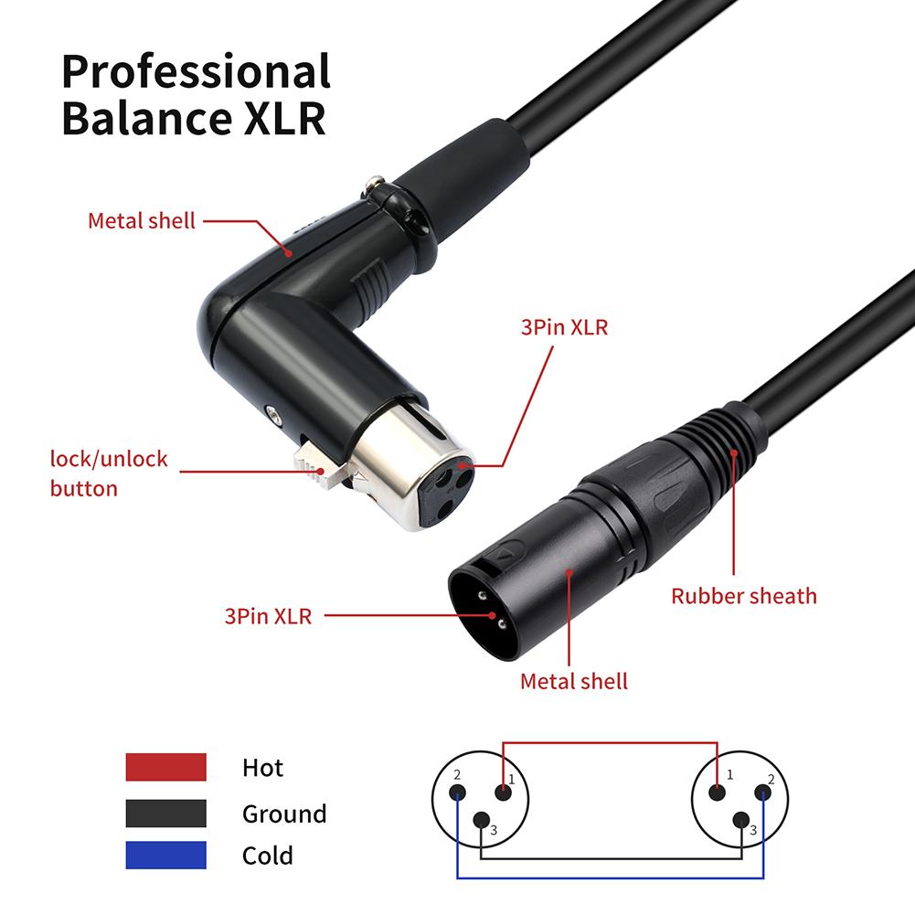0.3/1/2/3/5/10M XLR 3 Pin Male To Female Microphone Cord Straight To 90 Degree Microphone Cable XLR Audio Mic Extension Cable