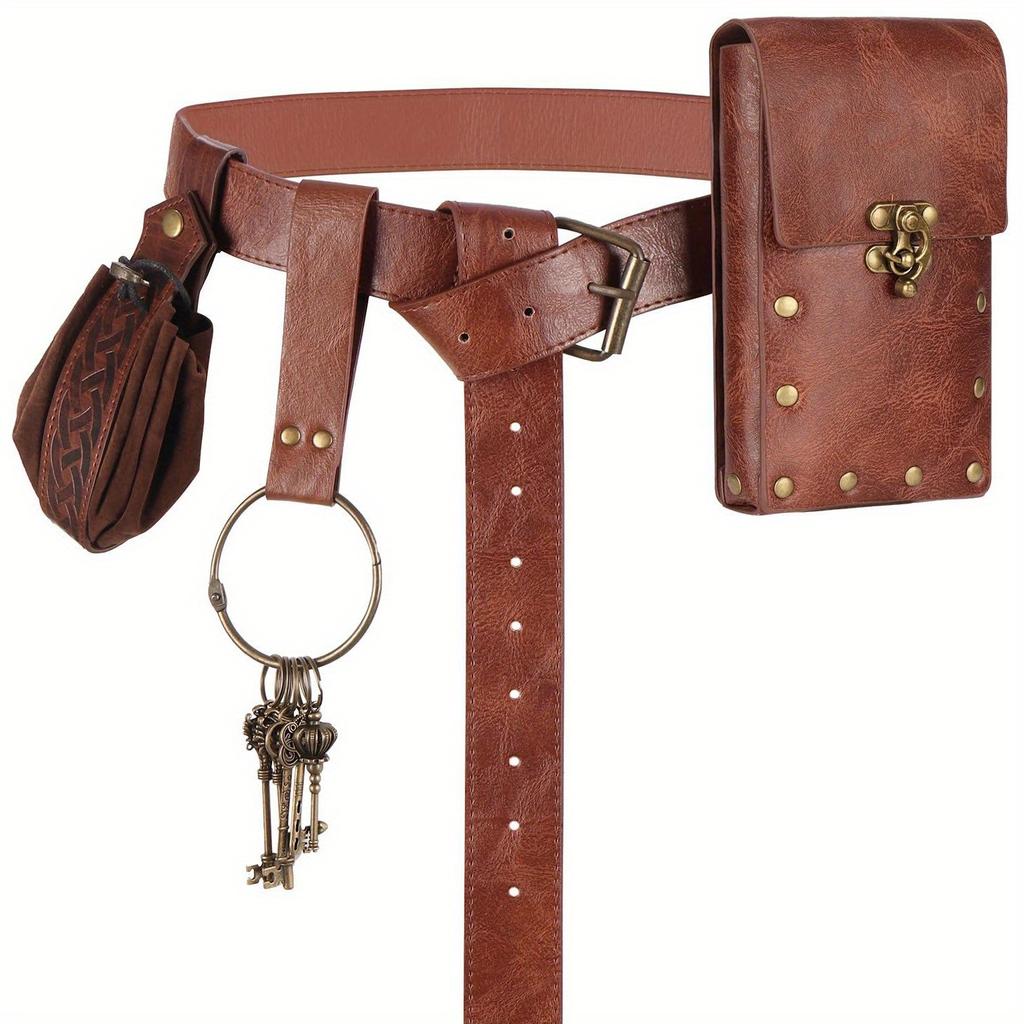 Style Collision! Steampunk Phone Bag with Medieval Leather Belt, the First Choice for Renaissance Cosplay Costume Accessories