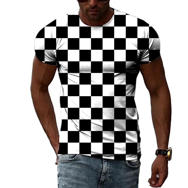 Freizeitgitter Sommer Beliebte Farbgittermuster Herren- und Damen-T-Shirts Print Hip Hop Rundhals-T-Shirts Kurzarmoberteile