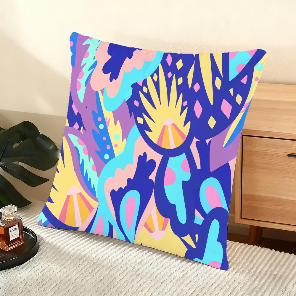 Abstract Colorful Pattern Cushion Cover Soft Short Plush Pillow Cover Smooth Cozy Texture Aesthetic Cushion Case Home Decor
