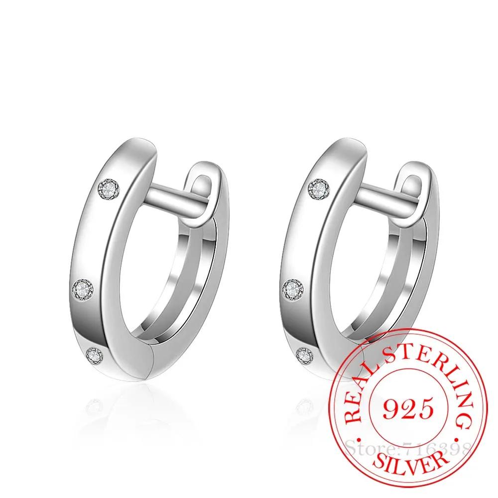 Real 925 Sterling Silver Circle Hoop Earrings Fashion Jewelry for Women Female High Quality