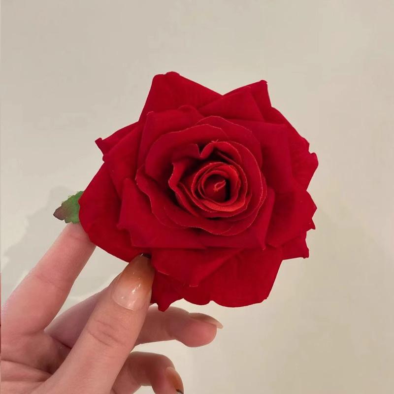 Red Rose Flower Hair Clip Women New High-end Headwear Duckbill Side Notch