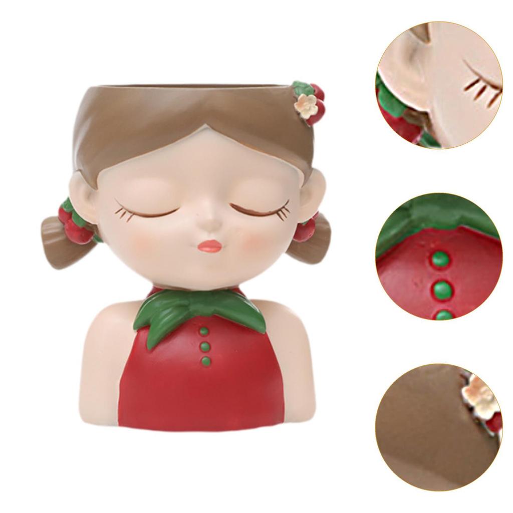 Cartoon Girl Planter Decorative Plant Pot for Office Cafe Outdoor Indoor