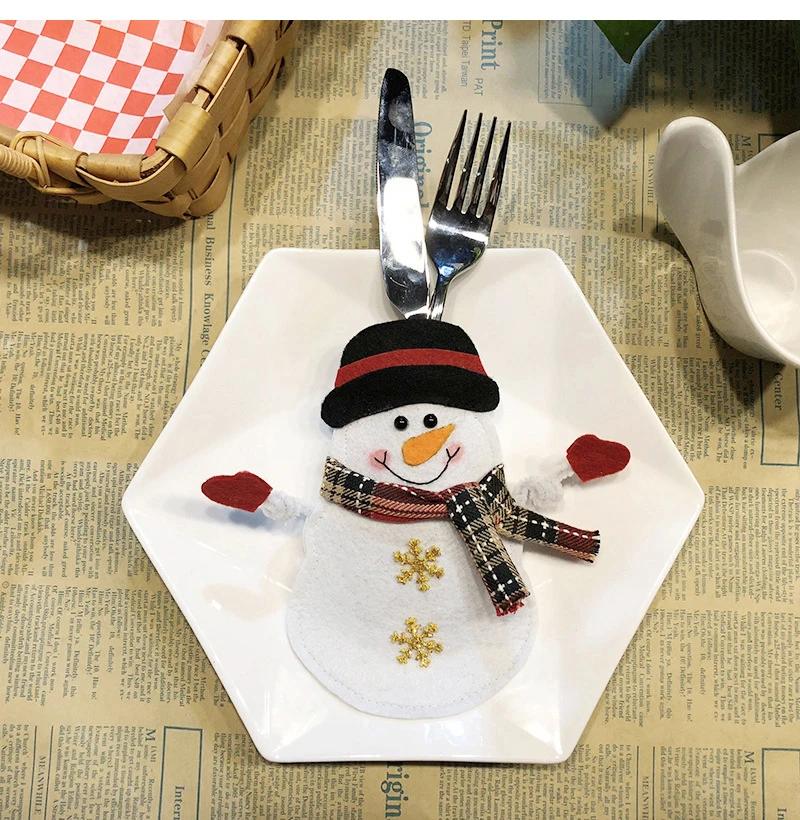 Creative Cartoon Christmas Dining Table Knife Fork Cover Hotel Tableware Decorations Santa Claus Snowman Reindeer Storage Bag