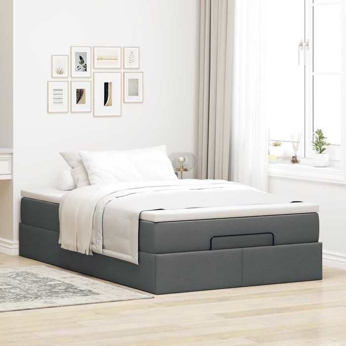 VidaXL Cadre de lit ottoman avec matelas gris foncé 120x200cm tissu, cadre de lit, cadre de lit rembourré, cadre de lit 3311100