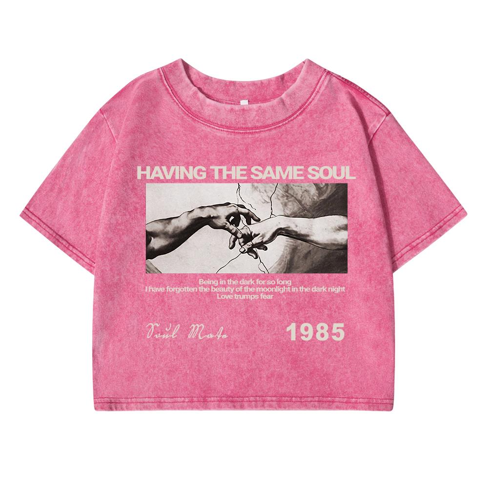Having The Same Soul Printing Female Washed Short Tshirt Breathable T Shirt Casual Fashion Top Streetwear Tshirts Women