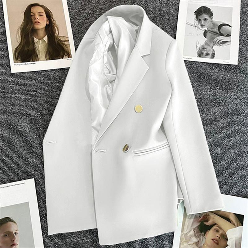

Colors Fashion Suit Jacket Women Double-breasted Blazers Casual Tops Streetwear Lady Suit Coat Office Outerwear Spring Autumn XS белый