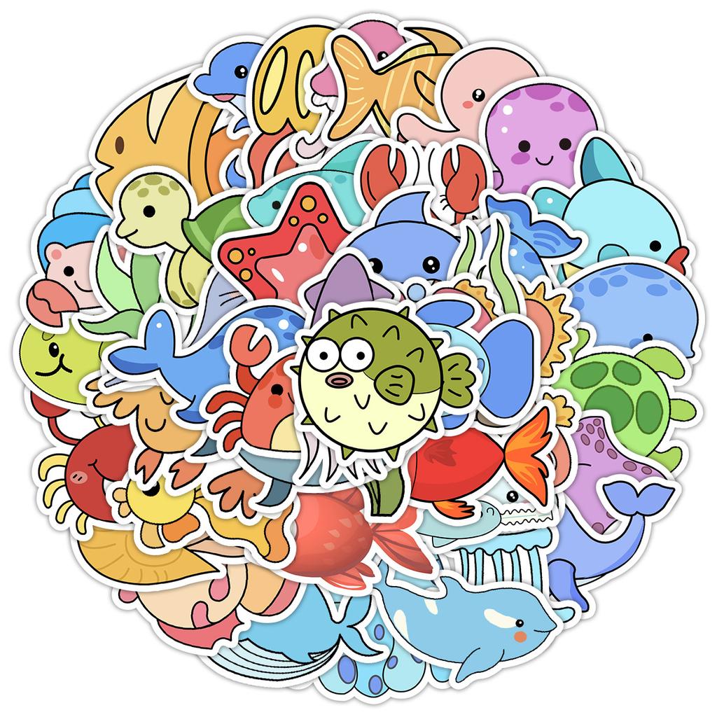 50 Cute Marine Life Graffiti Stickers Water Cup Computer Waterproof Decorative Stickers Creative DIY Stationery Stickers