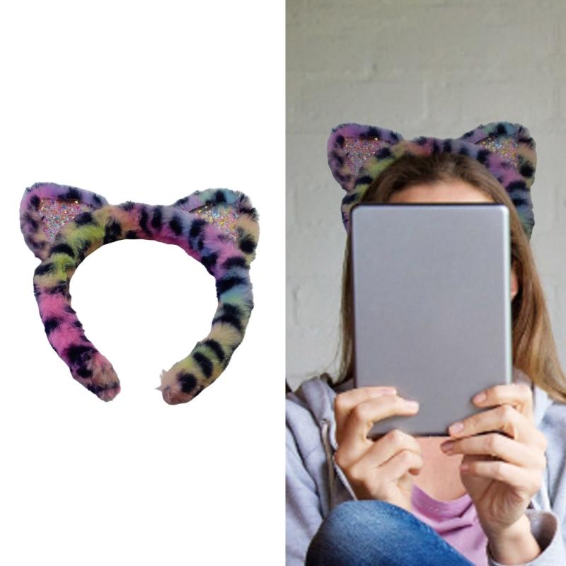 Leopards Print Hair Hoop Cats Ears Shape Headbands Halloween Cosplay Headpiece for Halloween Cosplay