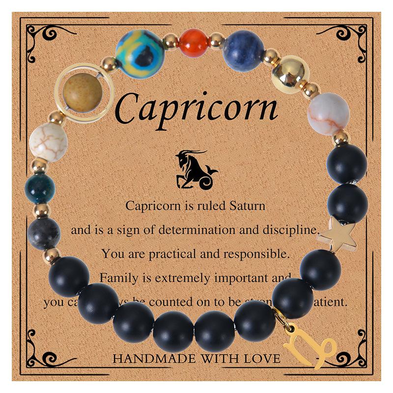Twelve Constellations Bracelet: Frosted Stone & Elastic Cord with Card