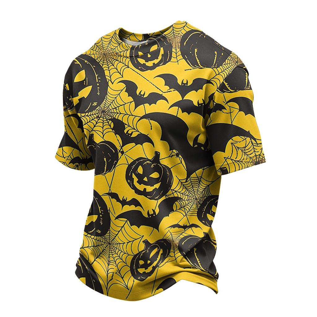 Men Casual Crew Neck Lightweight Breathable Short Sleeve T Shirt with Halloween Web Print for Daily Wear