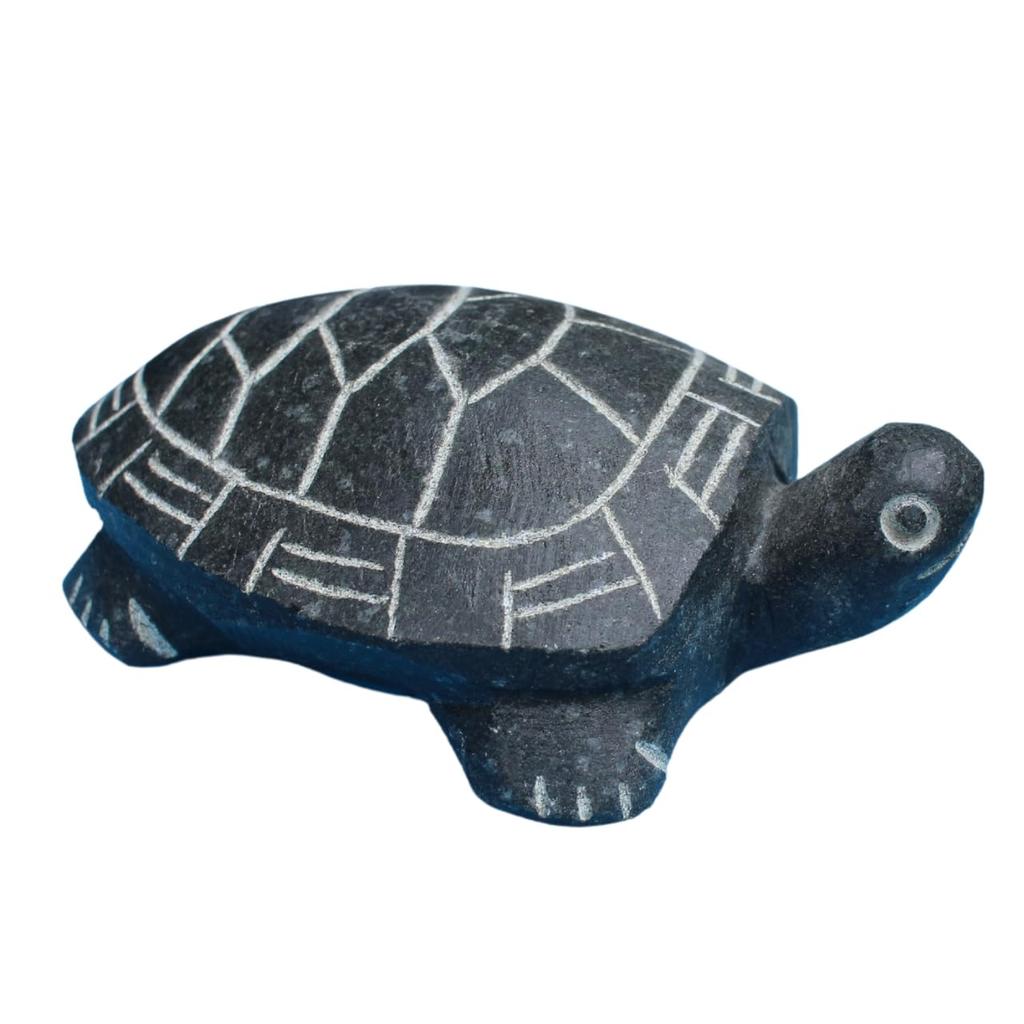 Hand-carved Natural Stone Turtle Figurine for Gardening, Aquariums, and Feng Shui. Cute, Lucky Charm, Gift, Small Animal Ornament (Large)