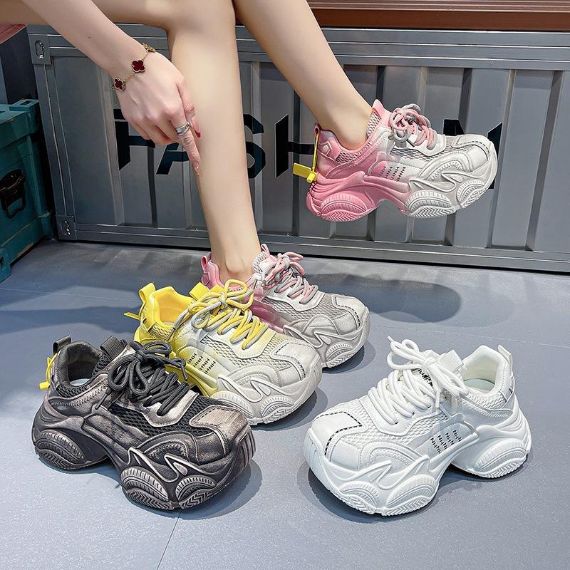 Thick-soled Muffin Mesh Dad Shoes Women's Spring New Small Man Thick-soled Color Matching Versatile Fashion Casual Shoes