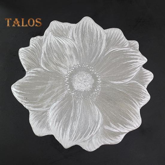 PVC Placemats for Dining Pressed Vinyl Metallic Flower Table Mats 15 Inch Round Tablemats Vinyl Place Mats for Kitchen Table Holiday Wedding