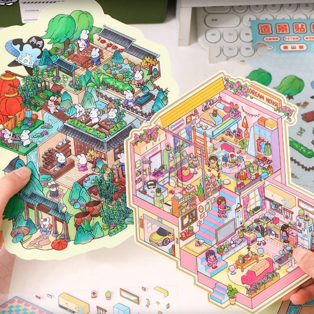 Cartoon Miniature Scene 3D Stickers Three-dimensional DIY 3D Landscape Sticker Kawaii Landscape Sticker Festival Birthday Gift