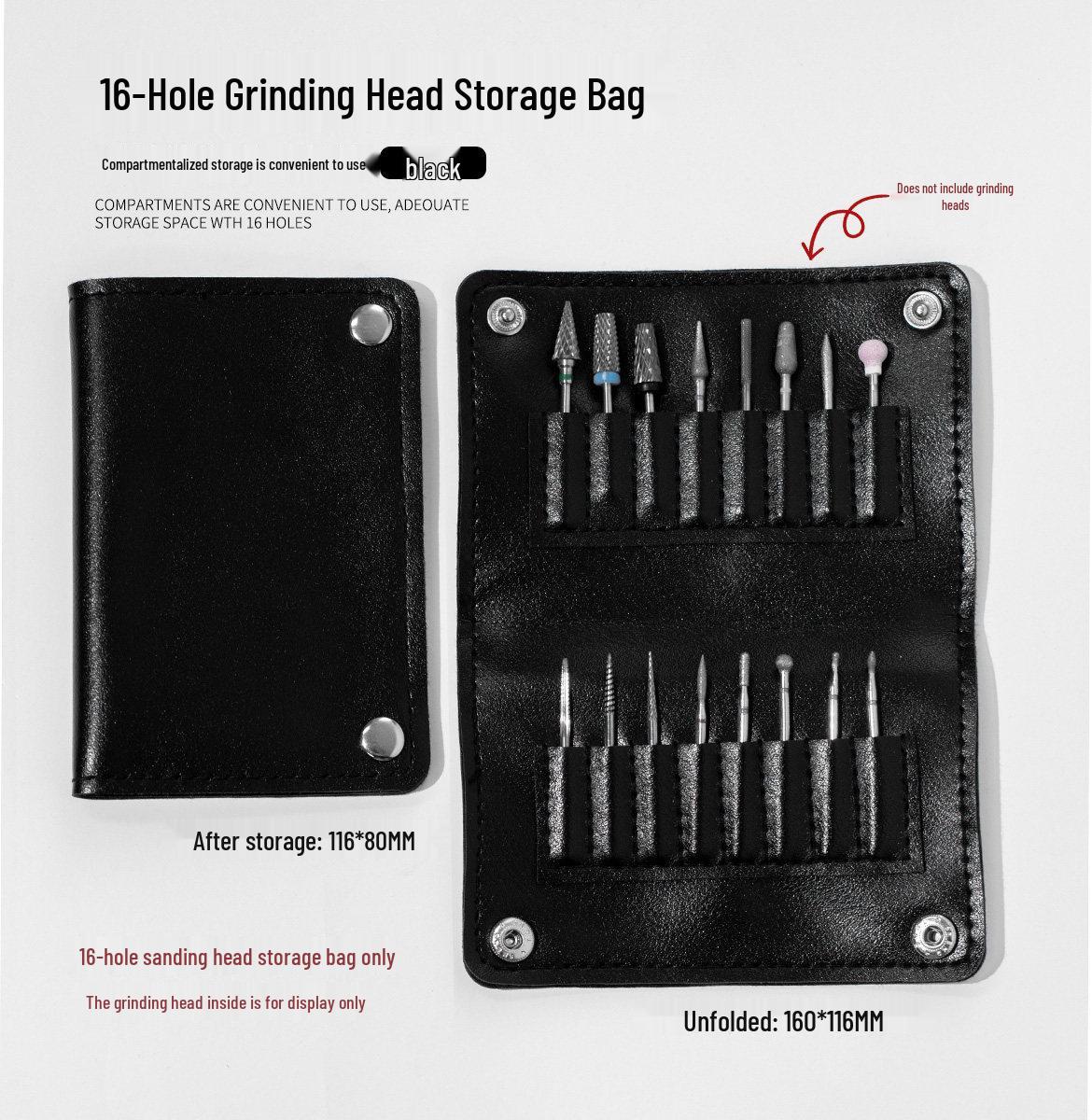 16-Hole Portable Nail Drill Bit Organizer Bag with Buckle for Salons