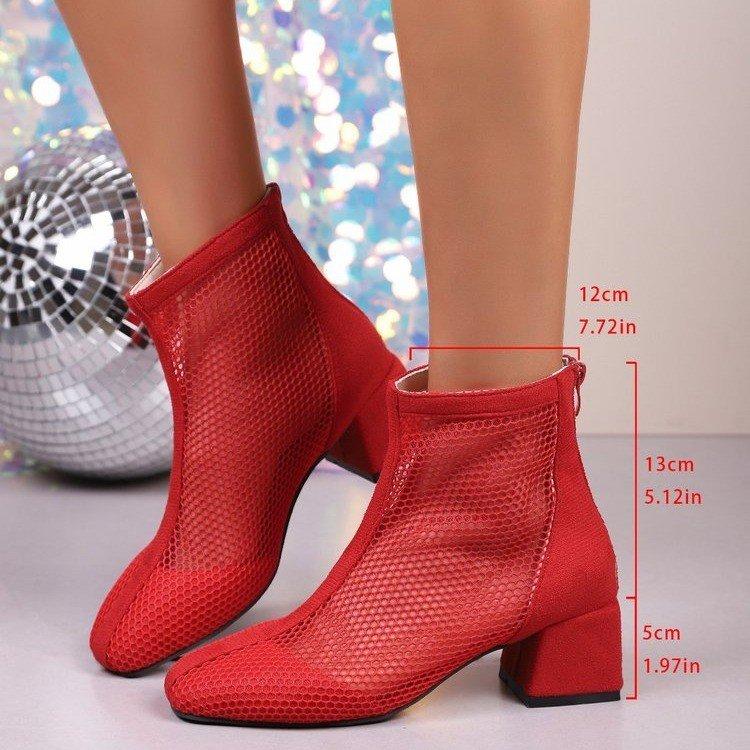 Fashion 2024 Summer Boot Zapatos Chaussures Femme Zipper Square High Heel Leopard Woman Shoes Women Mesh Suede Ankle Boots Size 43