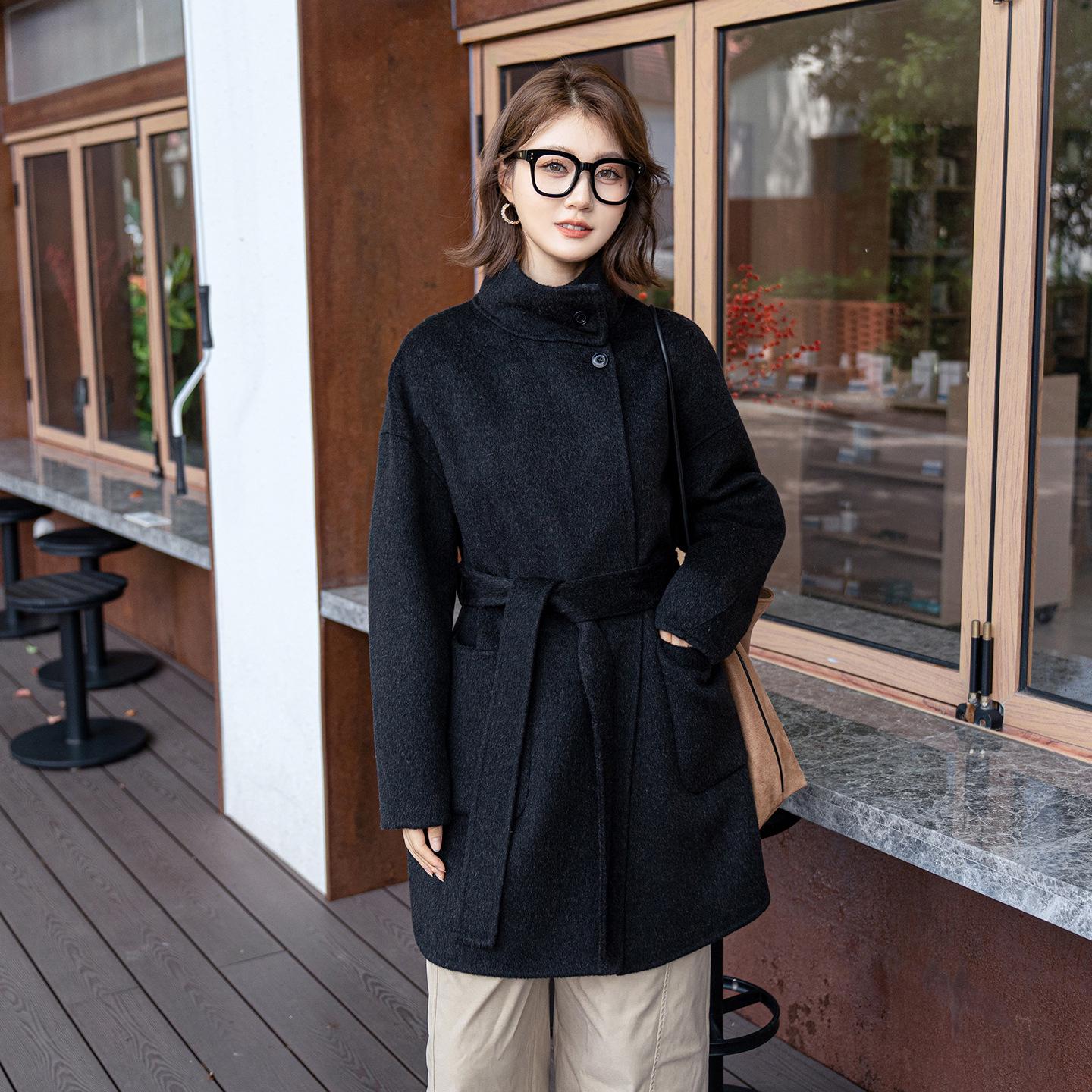 

2025 Fall/Winter Women s Cashmere Wool Loose Mid-Length Double-Sided Coat Medium