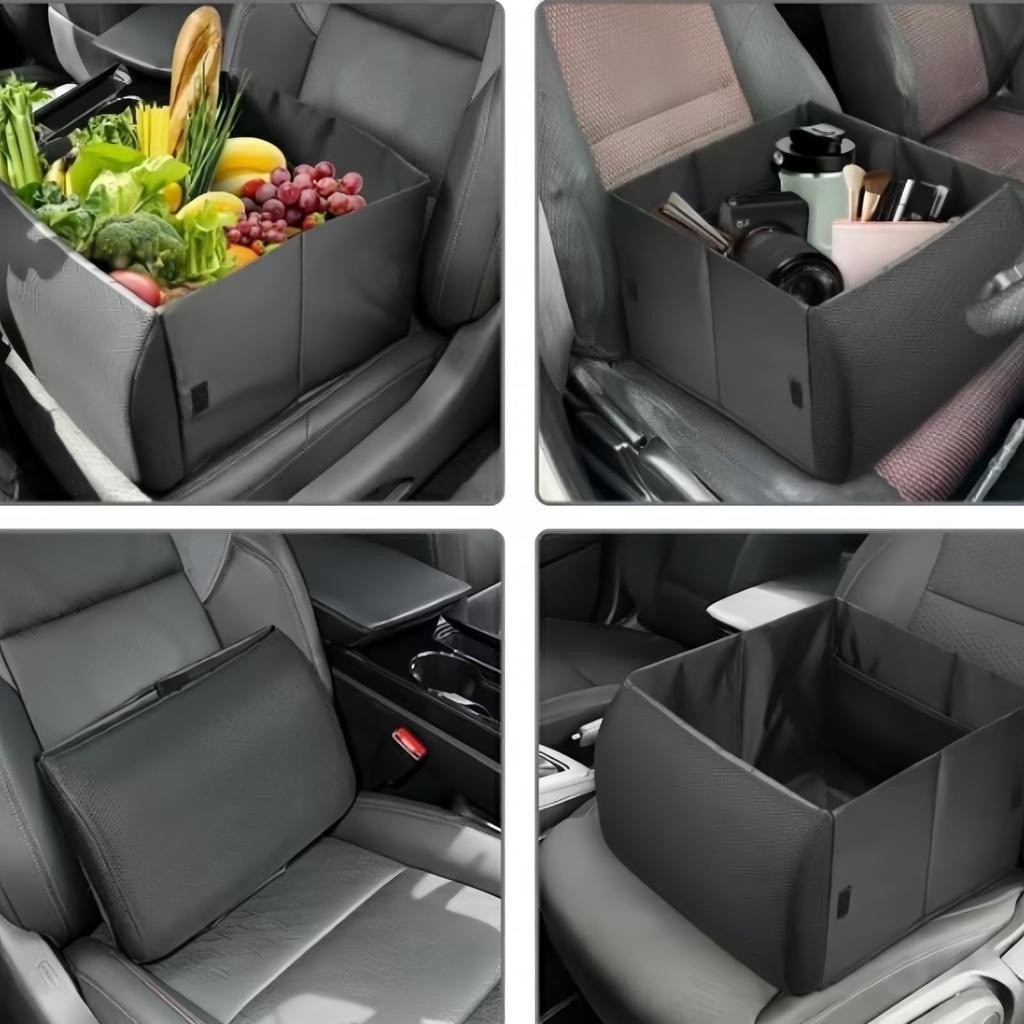 TATACLEA Passenger Seat Box with Lumbar Foldable Car Storage Box for Car Rear Seat 2-in-1 Cushion, Storage, Luggage, (Black)