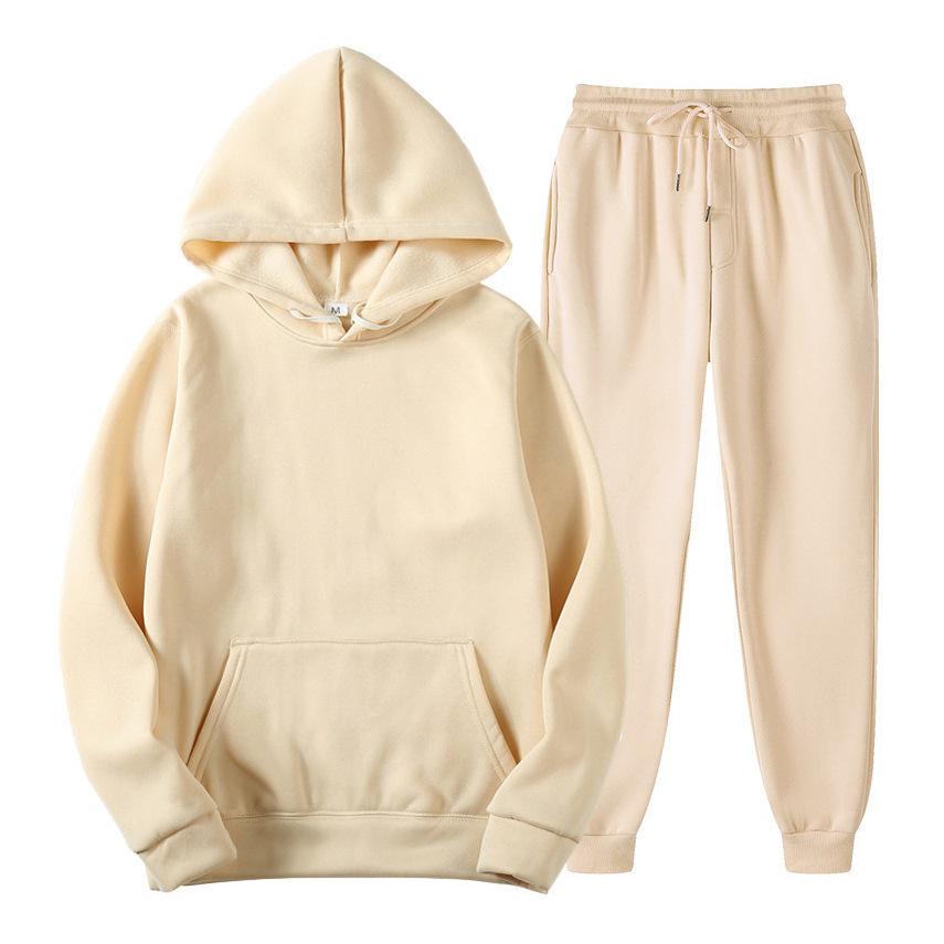 Completo da uomo con felpa con cappuccio e pantaloni della tuta in pile tinta unita