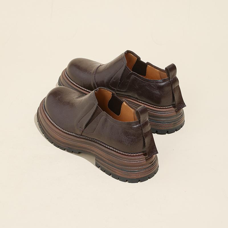 

Ретро британский стиль платформа на одной педали маленькие кожаные туфли 2025 весна и осень круглый носок толстый каблук лоферы с глубоким вырезом туфли-лодочки женские 40 коричневый