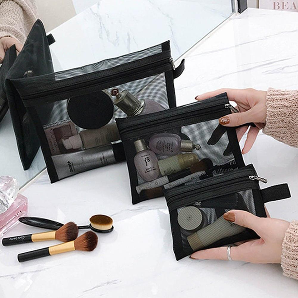 Mesh Clear Cosmetic Bags Square Zipper Bag Makeup Bag Pencil Cases Wash Pouch Portable Travel Toiletry Organizer Storage Pouch