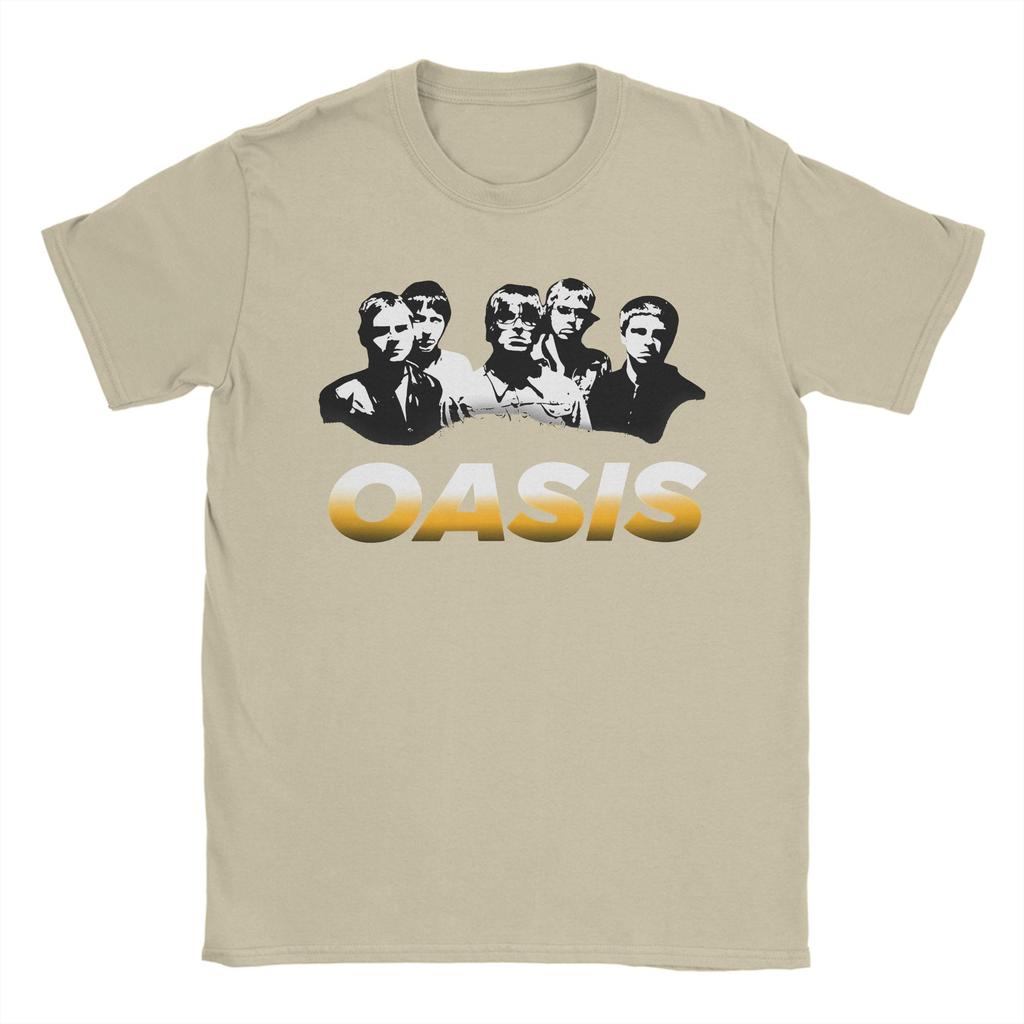Funny O-Oasis Band Vintage T-Shirt Men 100%Cotton Short Sleeve  Round Neck Summer Clothes