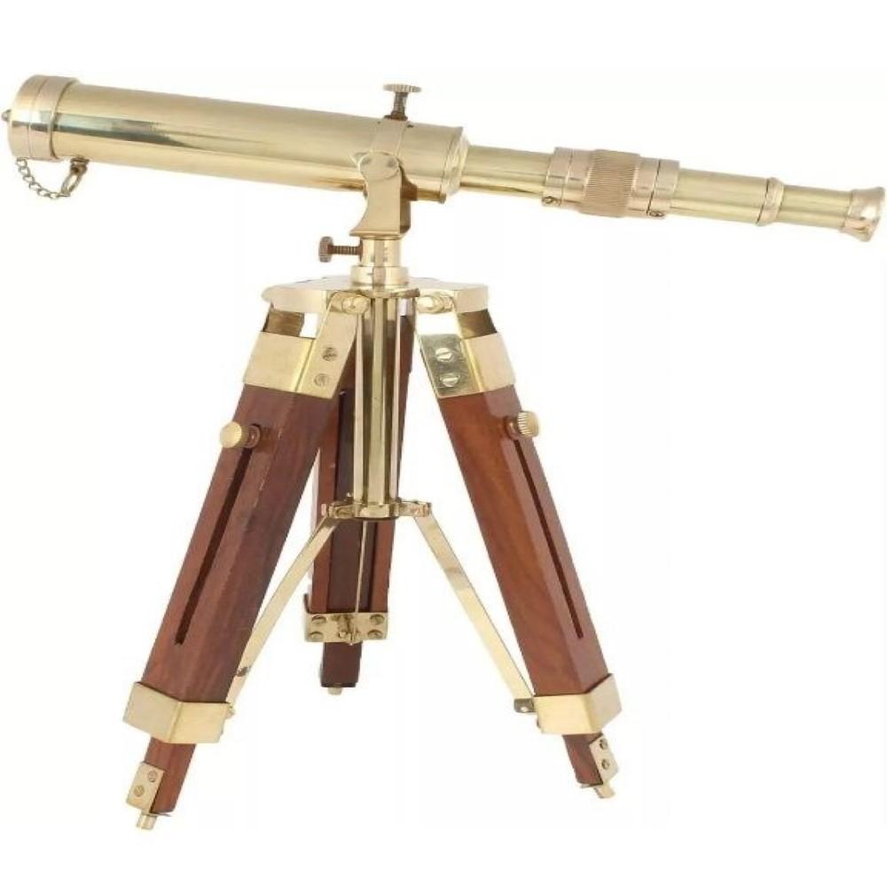 Vintage Brass Telescope with Wood Stand Tripod Perfect for Kids, Adult, Office Table Home Sailor Art, Gifts Occasions Christmas(Polished Brass)